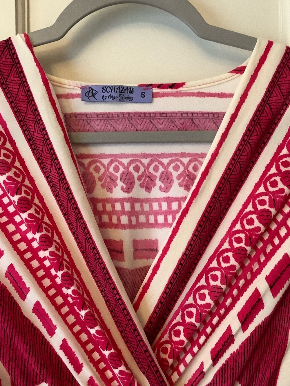 Bohemian Maxi Dress with Pink Geometric Embroidery - Picture 3 of 6